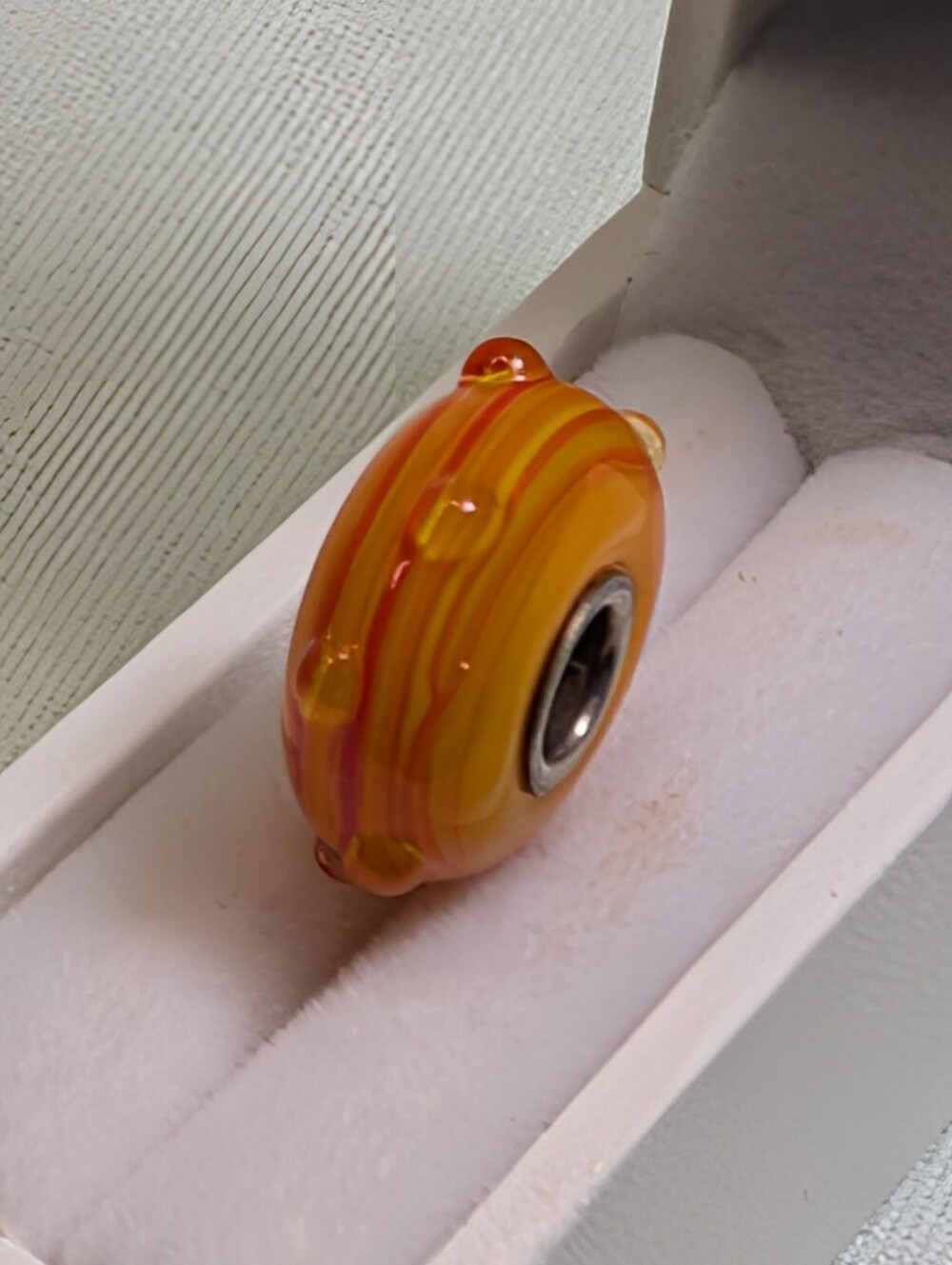 *Trollbead Orange Striped Bud Bead Silver Retired